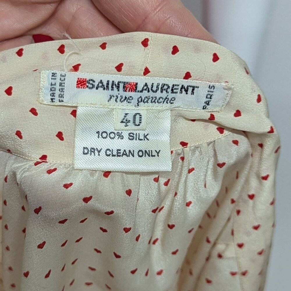 Vintage Saint Laurent red and white heart blouse with scarf long pleated skirt - Picture 6 of 11